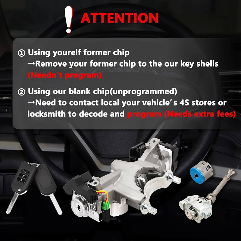 RAMATA Ignition Switch Lock Cylinder with Key (with Blank Chip) Compatible with 2014 2015 Honda CRV (Ignition Chip: 47,Frequency: 433mHz) - Image 2